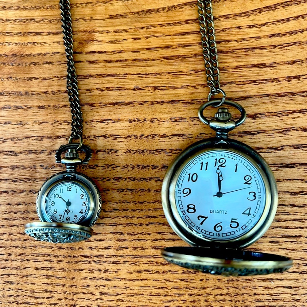 Brass decorative pocket watch necklaces two